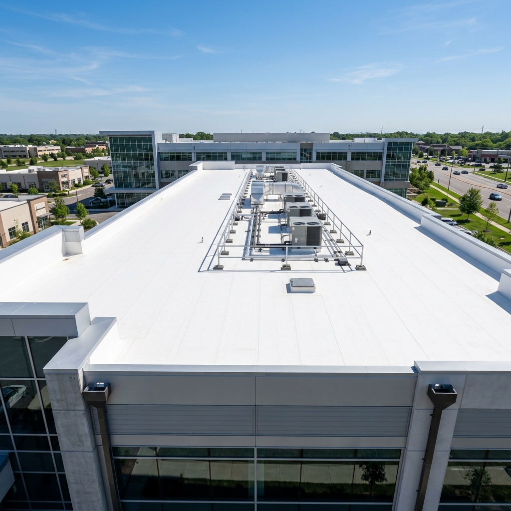 Commercial flat TPO roofing restoration in Fort Worth, TX